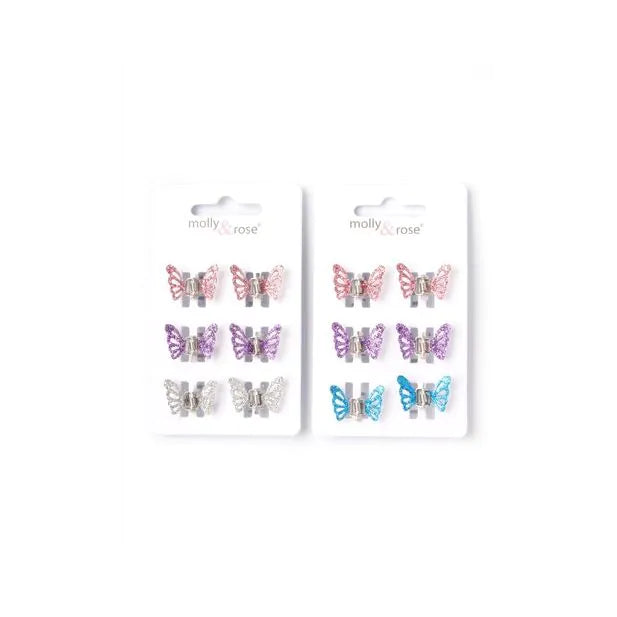 Set Of 6 Glitter Butterfly Mini Clamps