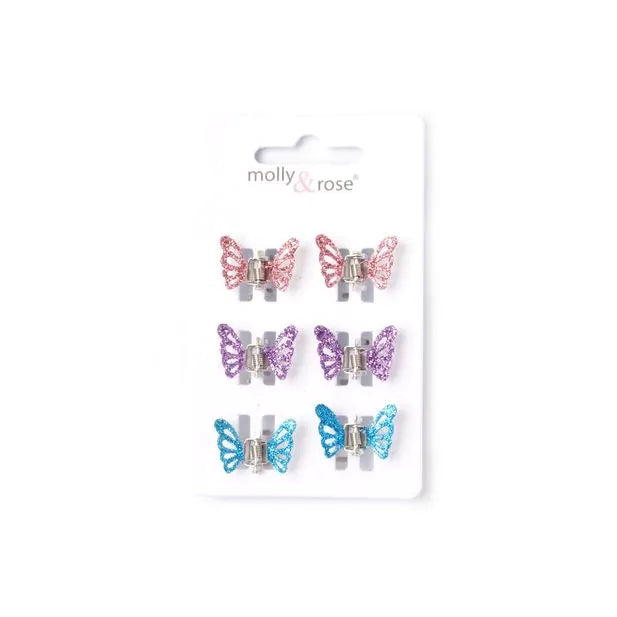 Set Of 6 Glitter Butterfly Mini Clamps