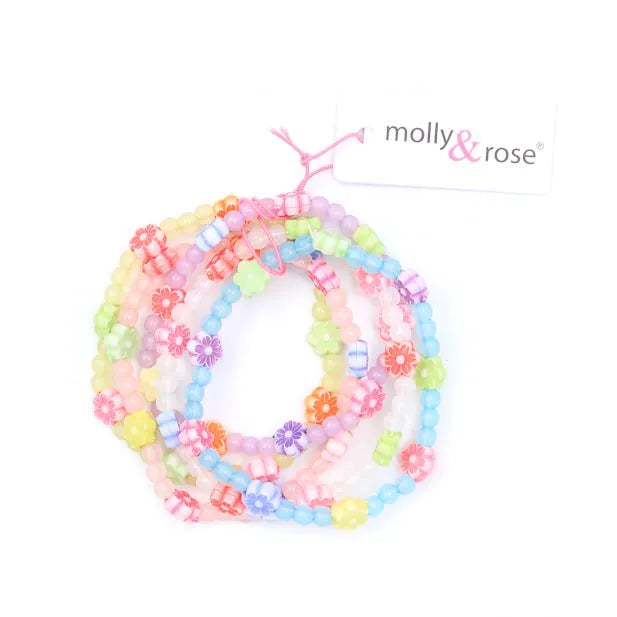 Pack Of 5 Frosted Beads And Daisy Bracelets