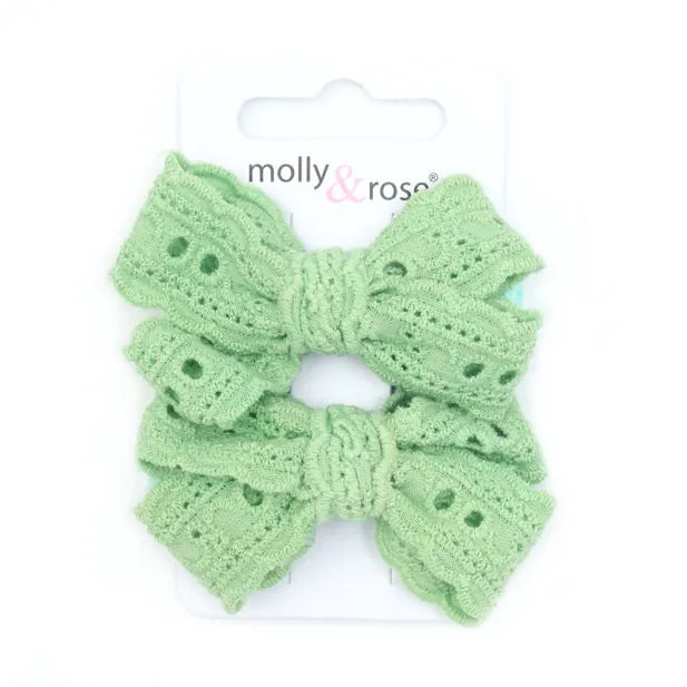 Pair Of 100% Cotton Broderie Anglaise Bow Clips