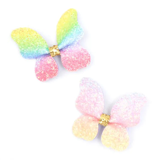 Rainbow Glitter Butterfly Hair Clips