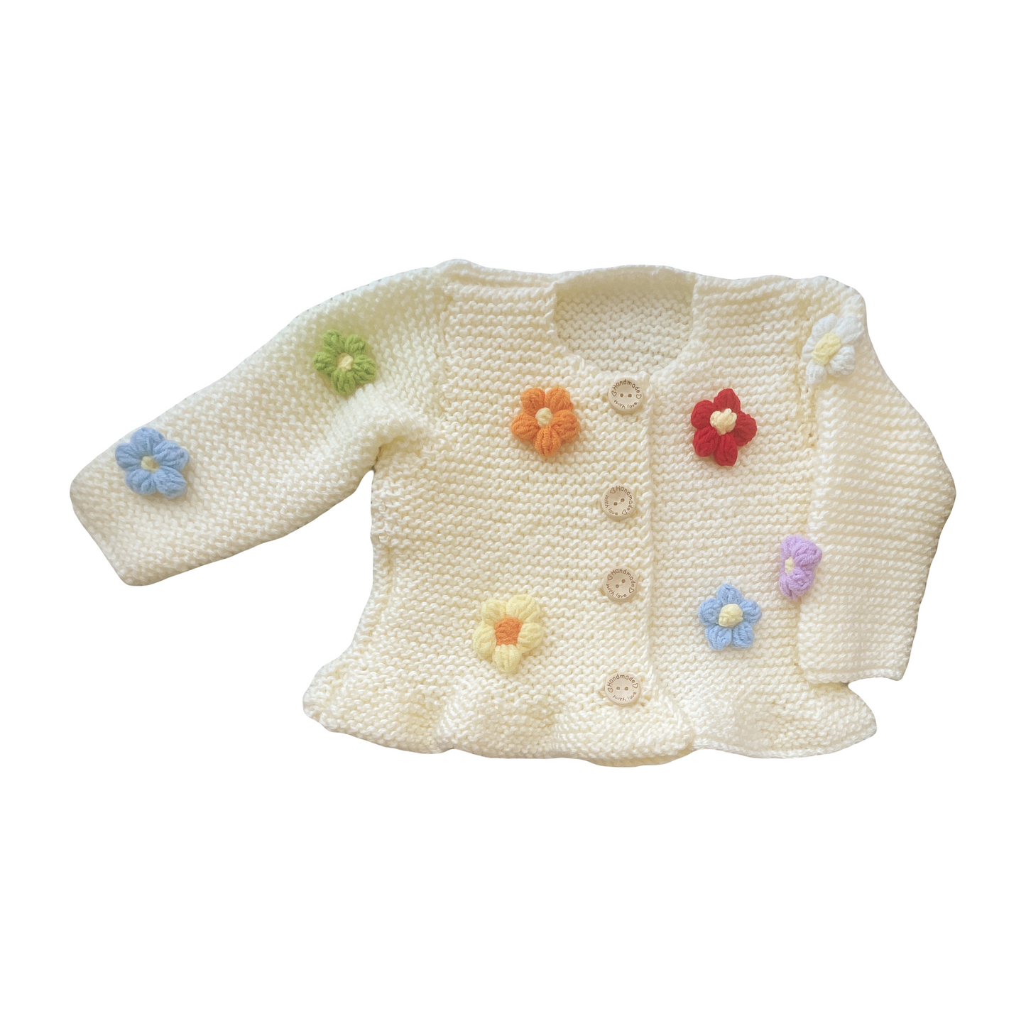 Hand Knitted Cardigan with 3D Flower Appliqué
