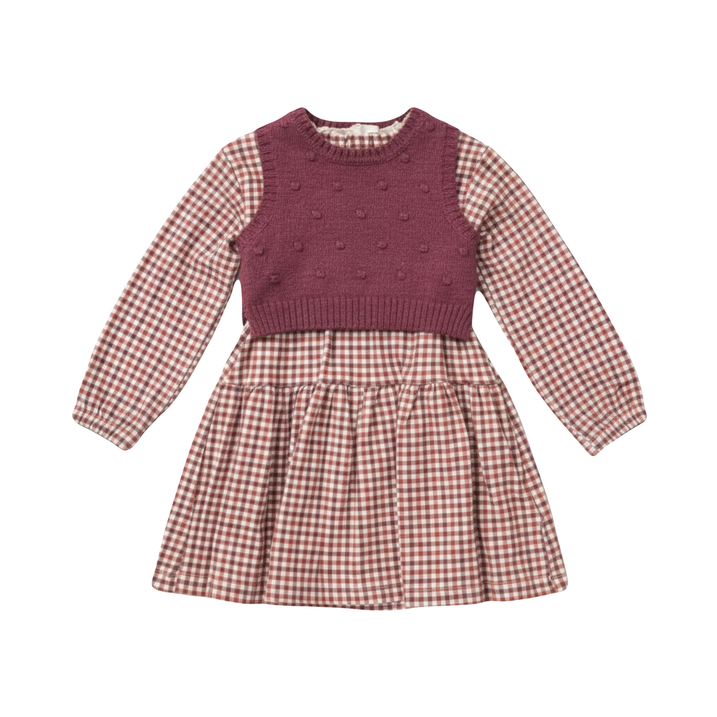 Baby Girls Check Dress & Sweater Vest