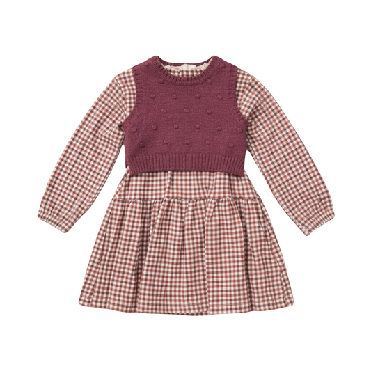 Baby Girls Check Dress & Sweater Vest