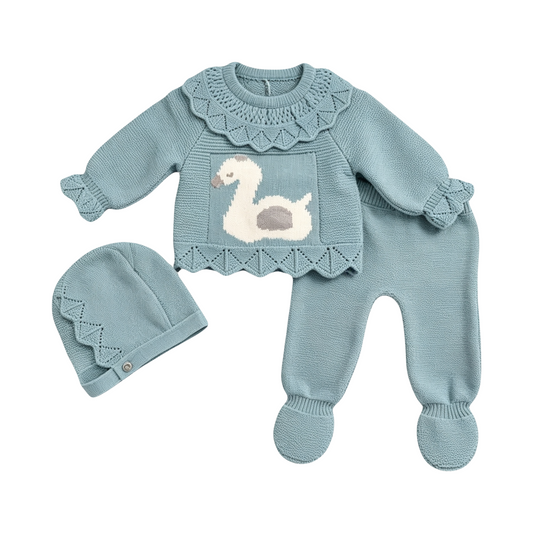 Baby Girls Swan Knitted Outfit with Bonnet