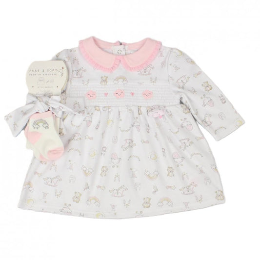 Baby Girls Dress, Socks & Headband