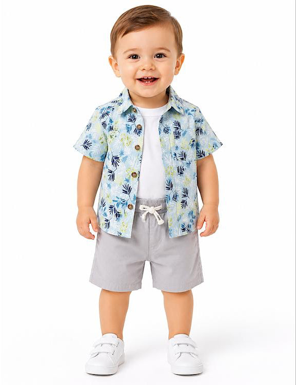 Baby Boys Beach Shirt, T-Shirt & Shorts Outfit