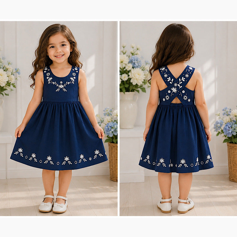 Girls Embroidered Cross Back Dress