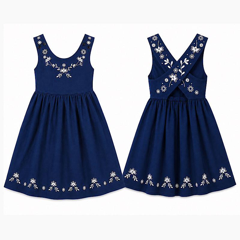 Girls Embroidered Cross Back Dress