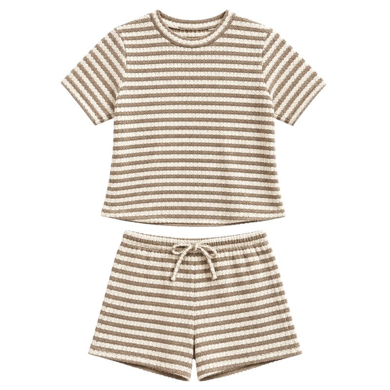 Girls Stripe Knit Shorts Outfit