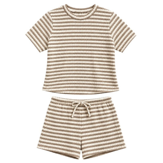 Girls Stripe Knit Shorts Outfit