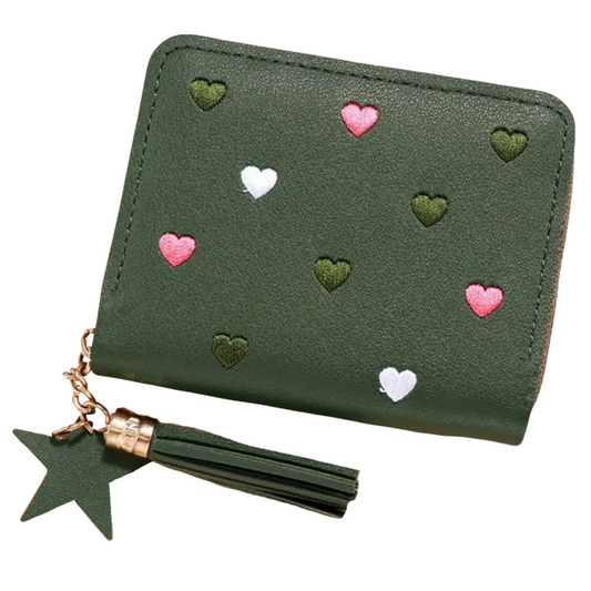 Green Heart Embroidered Purse