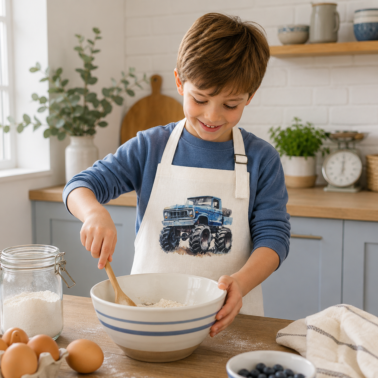 Blue Monster Truck Apron