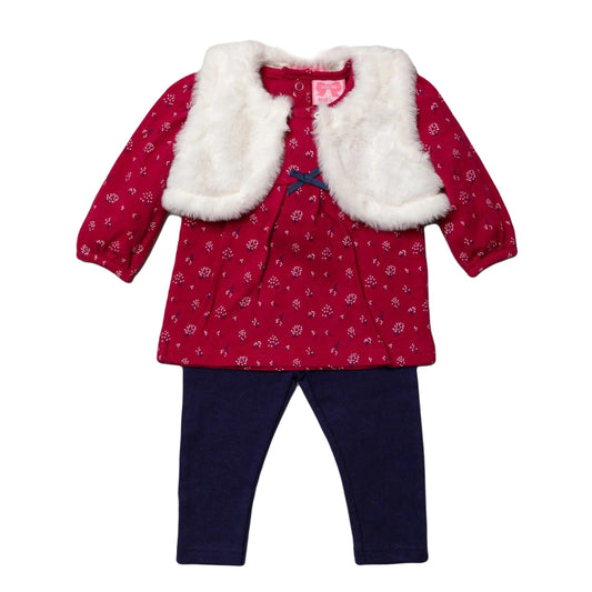 Baby Girls 3 Piece Faux Fur Gilet, Leggings and Tunic Outfit | Oscar & Me | Baby & Children’s Clothing & Accessories